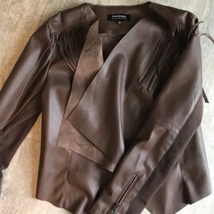 NEW Fringe Accent Faux Leather Jacket